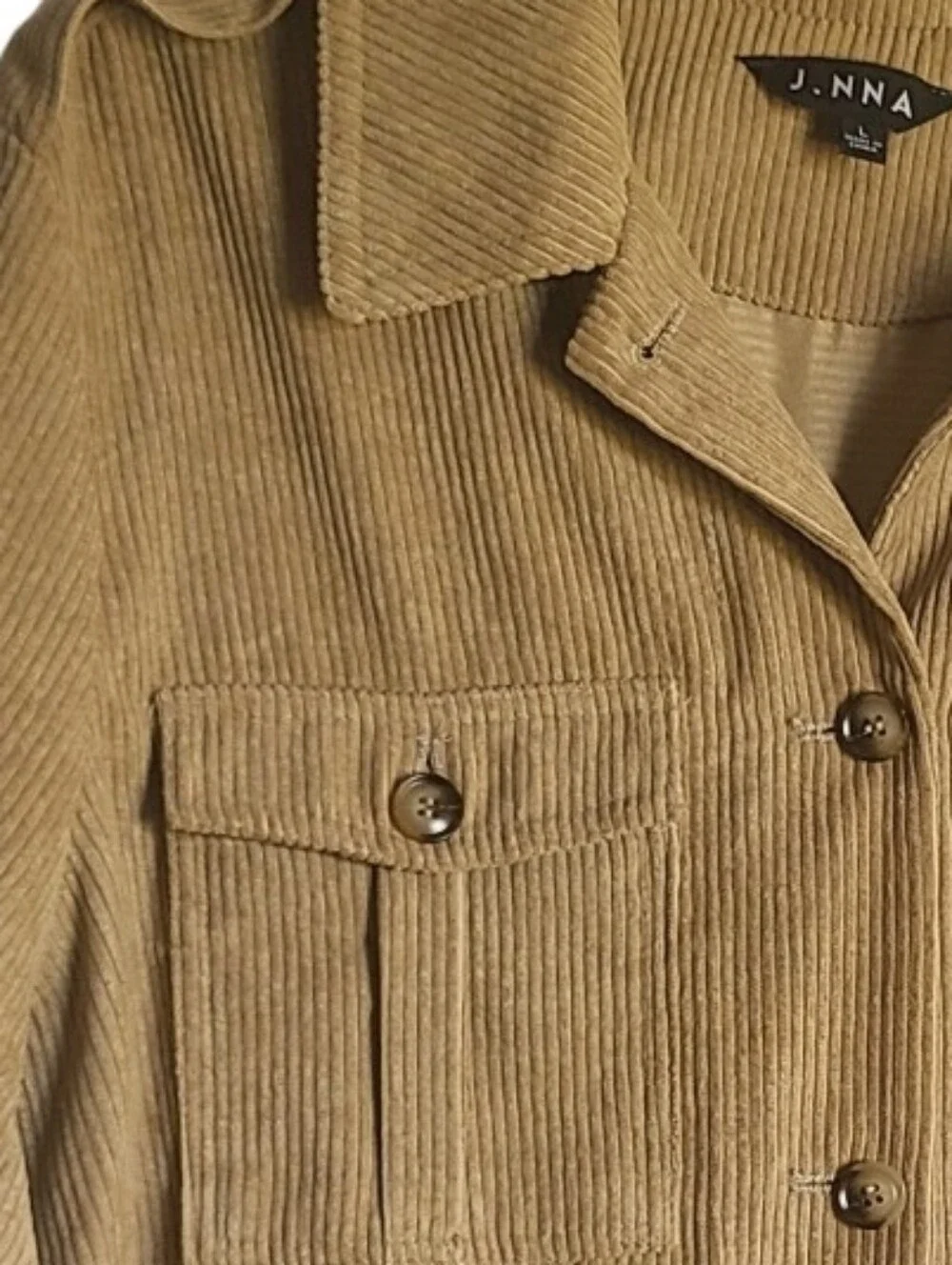 J.NNA Tan Corduroy Belted Utility Jacket Safari Cargo Trench Coat Size Large
